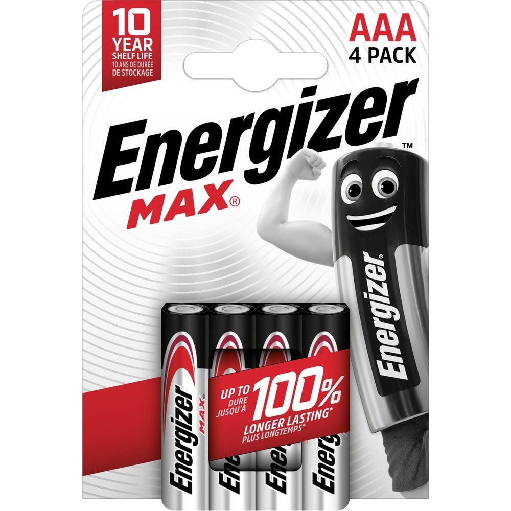 Energizer MAX AAA alkaline batterijen blisterverpakking van 4 stuks met cartoonfiguur