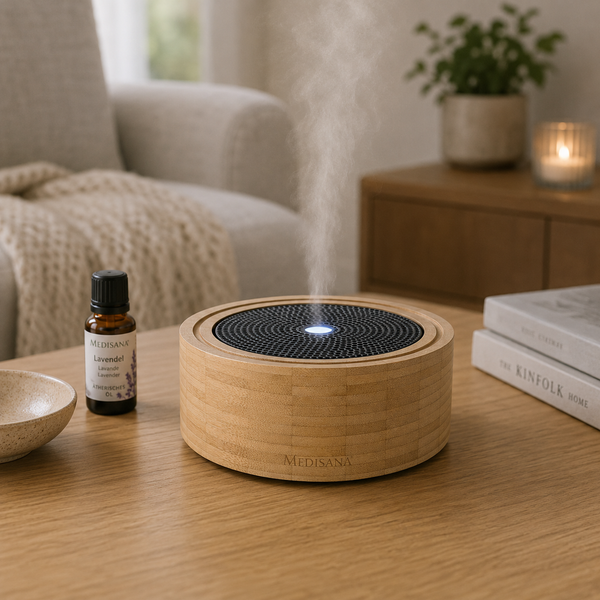 Medisana AD 625 aroma diffuser van bamboe met LED-wellnesslicht en stoomfunctie