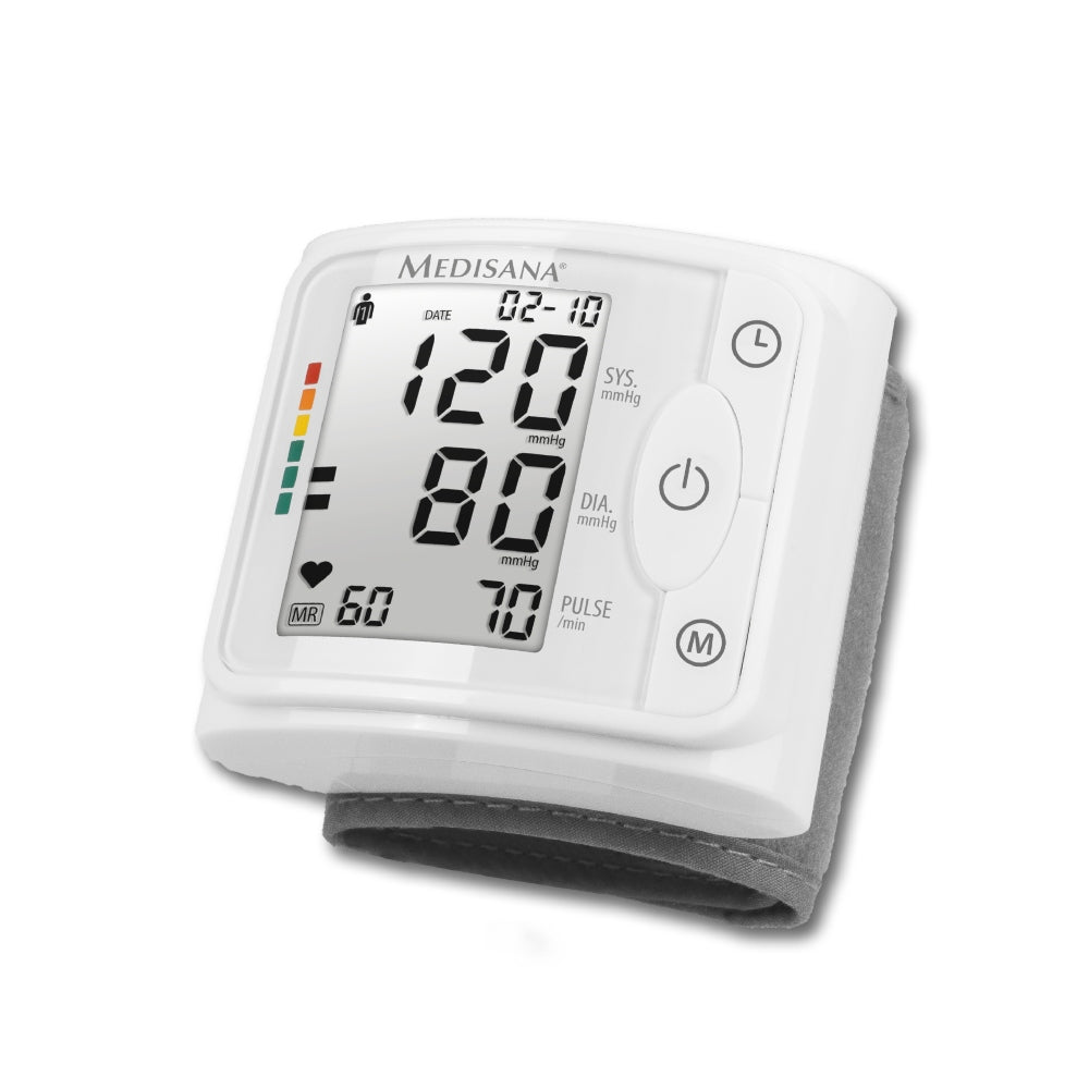 Medisana polsbloeddrukmeter wit met grijze band en digitale hartslagmeter