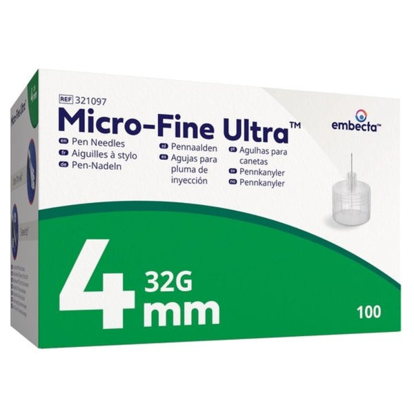 Micro-Fine Ultra pennaalden 4mm 32G verpakking, 100 stuks steriel voor insulinepen