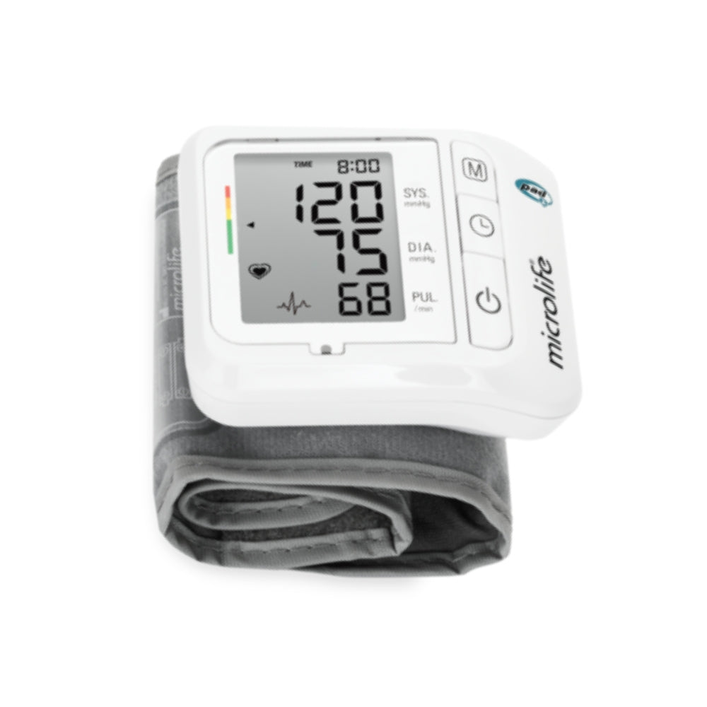 Microlife BPW1 polsbloeddrukmeter wit met grijze manchet en kleurindicatiebalk