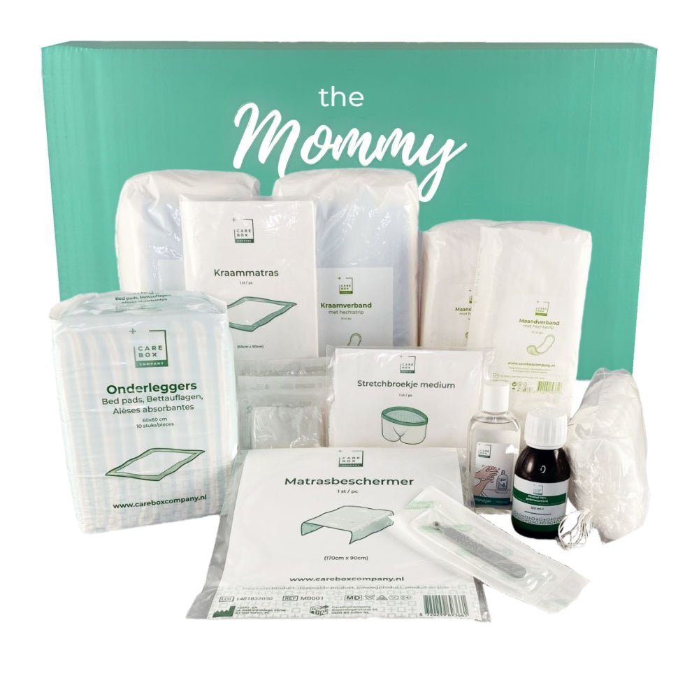 The Mommy box basis kraampakket inhoud en verpakking van CareBox Company