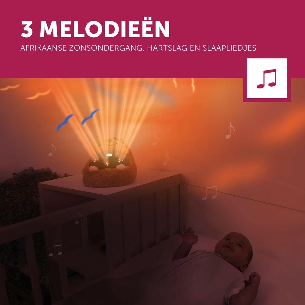 Zazu Henry de Egel babyprojector met zonsondergang en vogels in slaapkamer