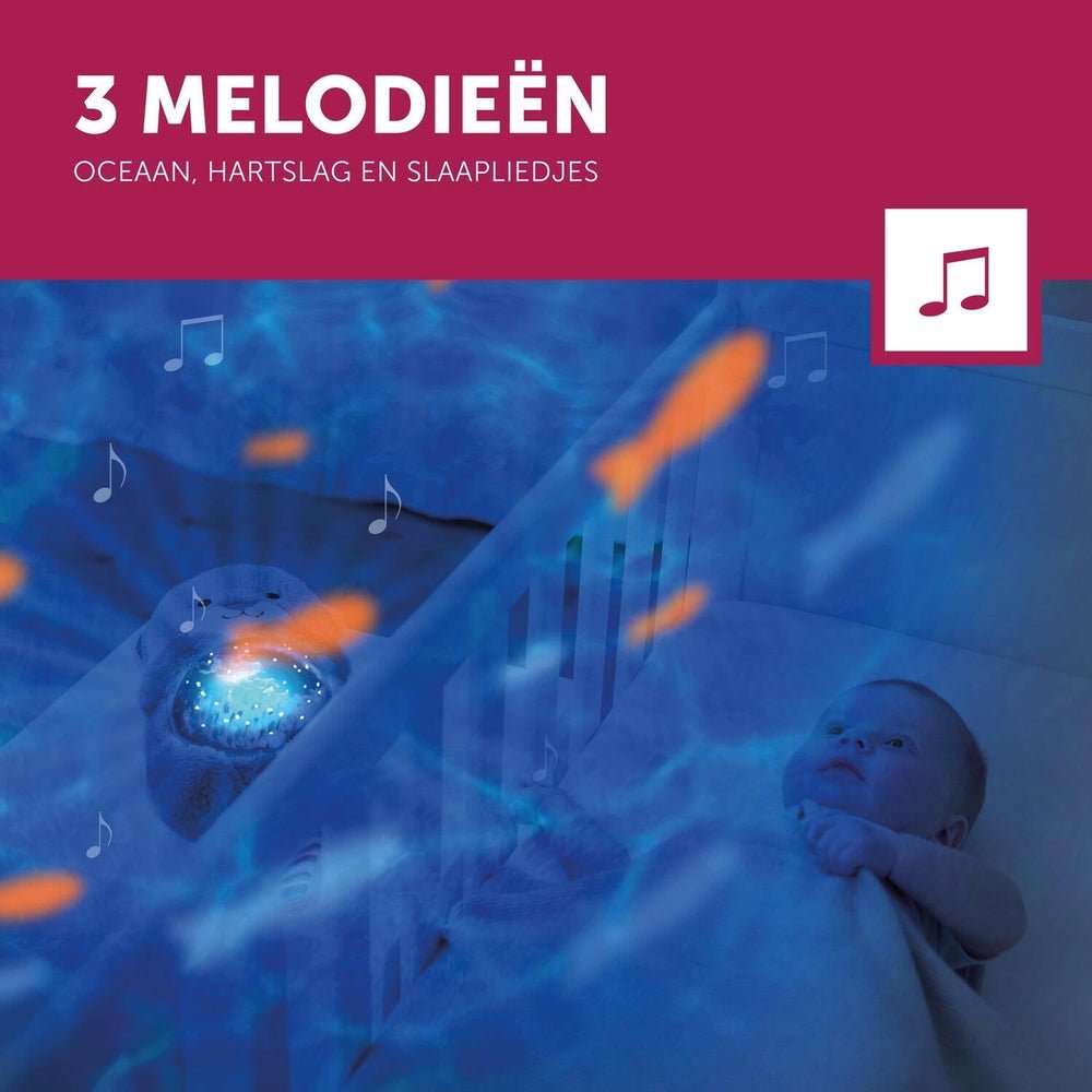 Otto de Zeeotter projector projecteert onderwaterwereld in babykamer met 3 melodieën