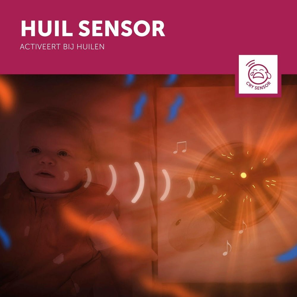 Huilsensor babyprojector activeert bij huilt van kind