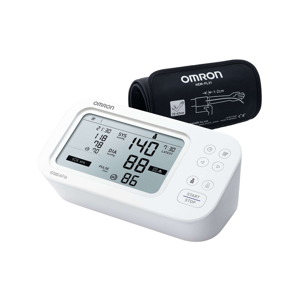 Omron M6 Comfort AFib display met bloeddrukwaarden en AFib-indicator inclusief voorgevormd manchet