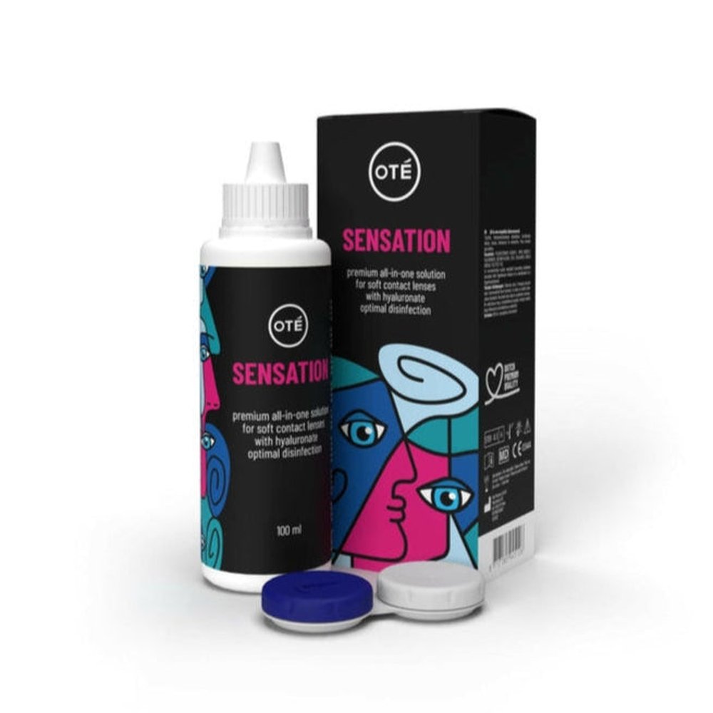 Oté Sensation lenzenvloeistof 100 ml fles met contactlenzenhouders en verpakking