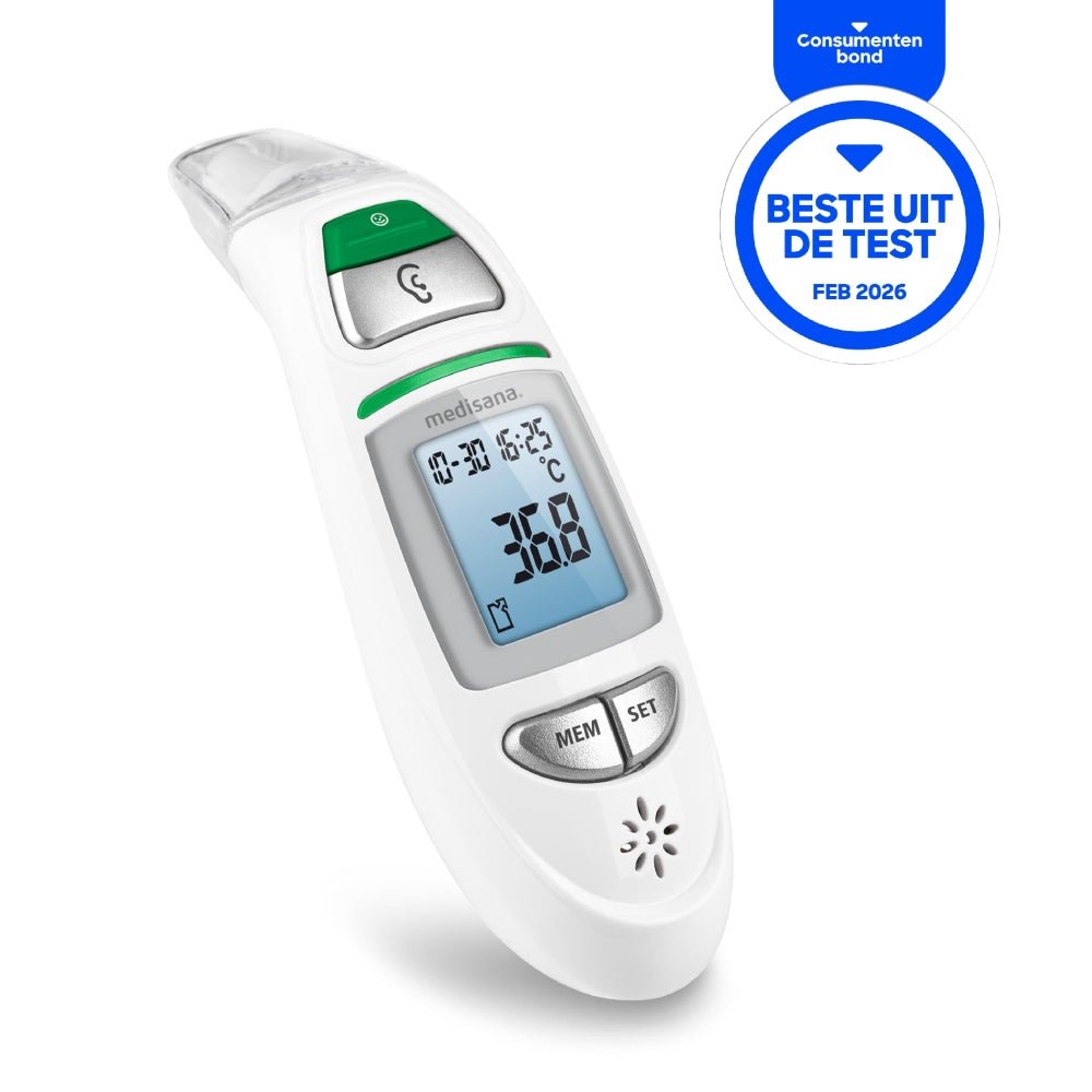 Medisana TM 750 multifunctionele thermometer wit met groene knop en display