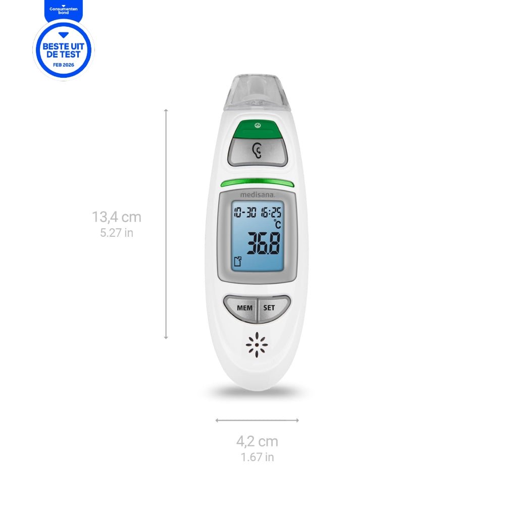 Medisana TM 750 infraroodthermometer wit met Consumentenbond beste uit de test sticker