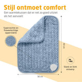 Blauw warmtekussen met fluweelachtige textuur en afneembare bediening