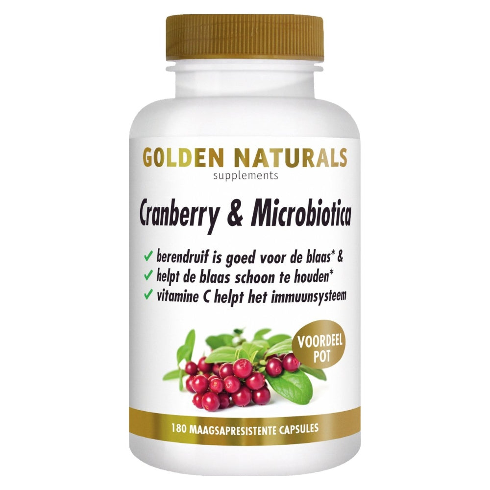 Golden Naturals Cranberry & Microbiotica voordelpot met 180 maagsapresistente capsules voor blaasondersteuning
