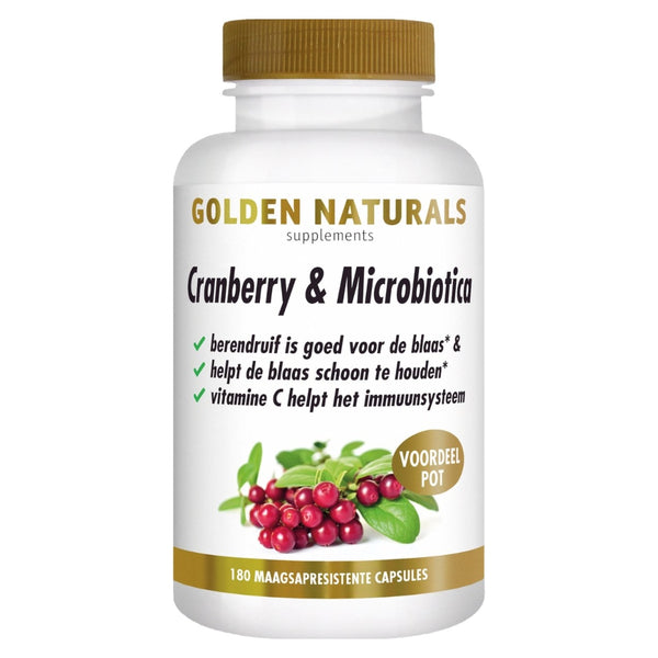 Golden Naturals Cranberry & Microbiotica voordelpot met 180 maagsapresistente capsules voor blaasondersteuning