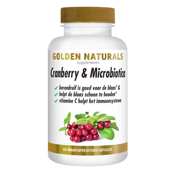 Golden Naturals Cranberry & Microbiotica fles met 60 maagsapresistente capsules voor blaas en immuunsysteem