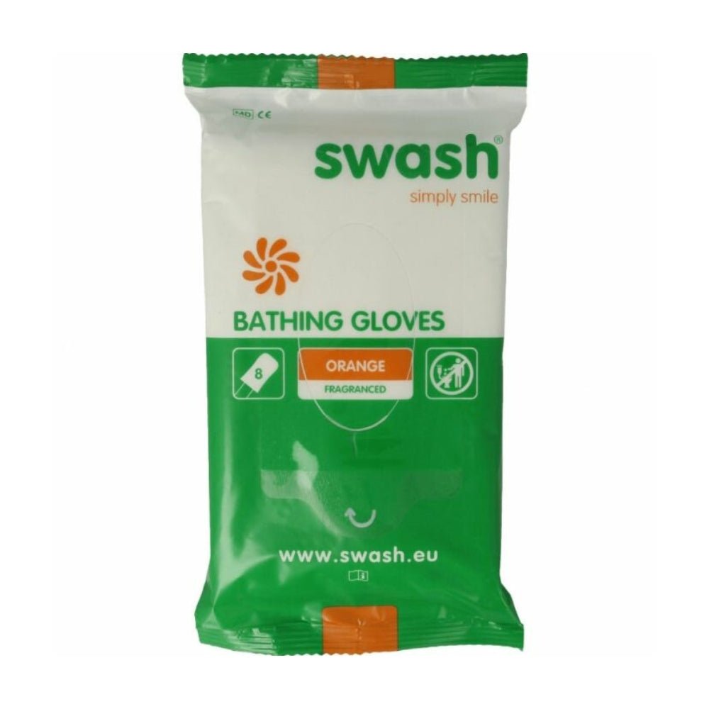 Swash Bathing Gloves verpakking oranje geur washandjes voor eenmalig gebruik