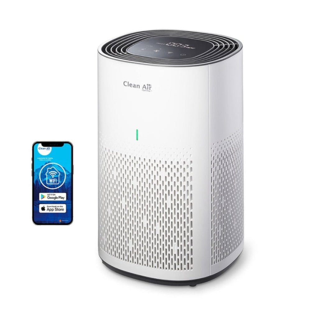 Witte Clean Air Optima CA-507 slimme luchtreiniger met app-bediening en groene LED-statuslamp