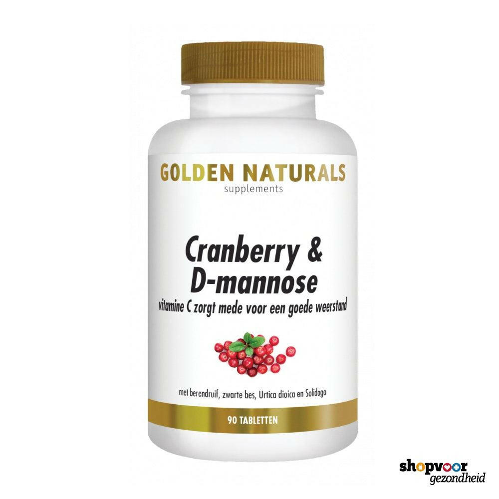 Golden Naturals Cranberry & D-mannose supplementen flesje met 90 capsules en cranberry afbeelding