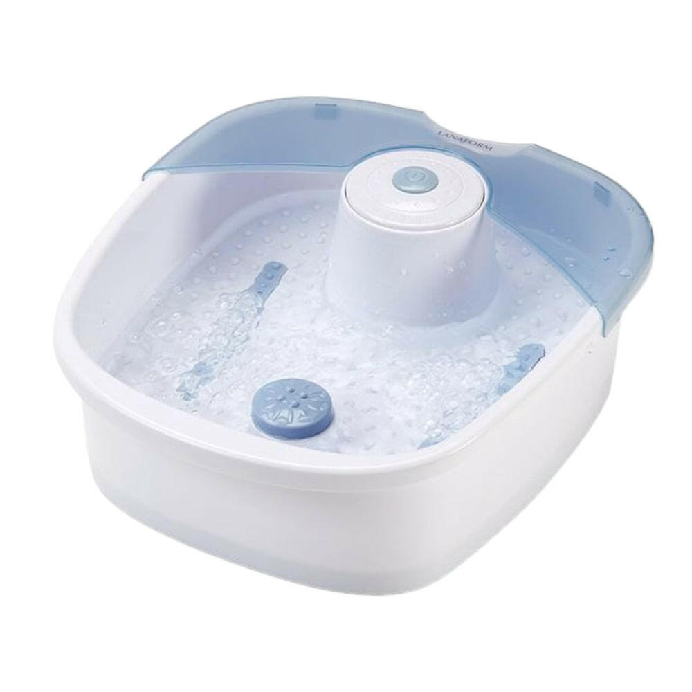 Lanaform voetenbad met schuimend water, blauwe ondersteuning en uitlaatklep