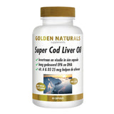Golden Naturals Super Cod Liver Oil fles met 60 softgel capsules, levertraan en visolie voor hart en hersenen