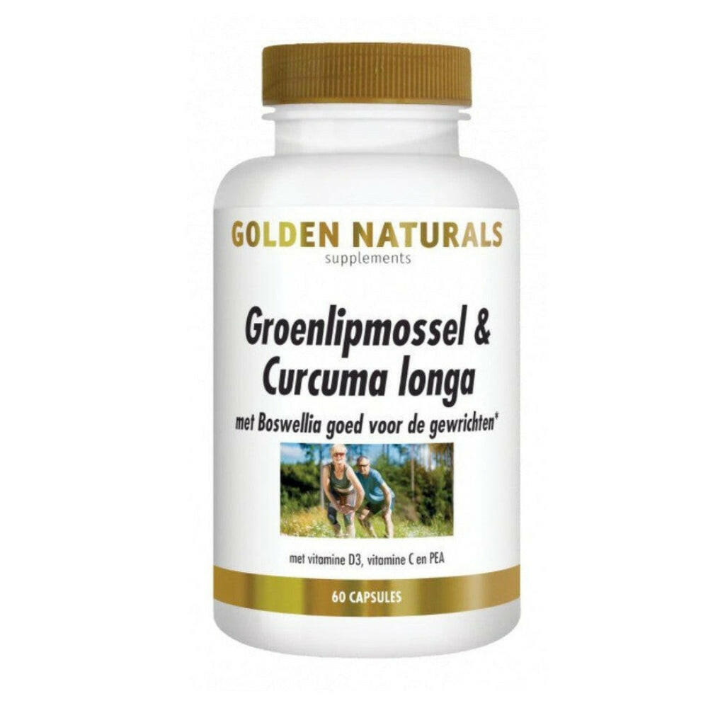 Golden Naturals Groenlipmossel en Curcuma Longa supplement met Boswellia en gewrichtsondersteuning in fles van 60 capsules