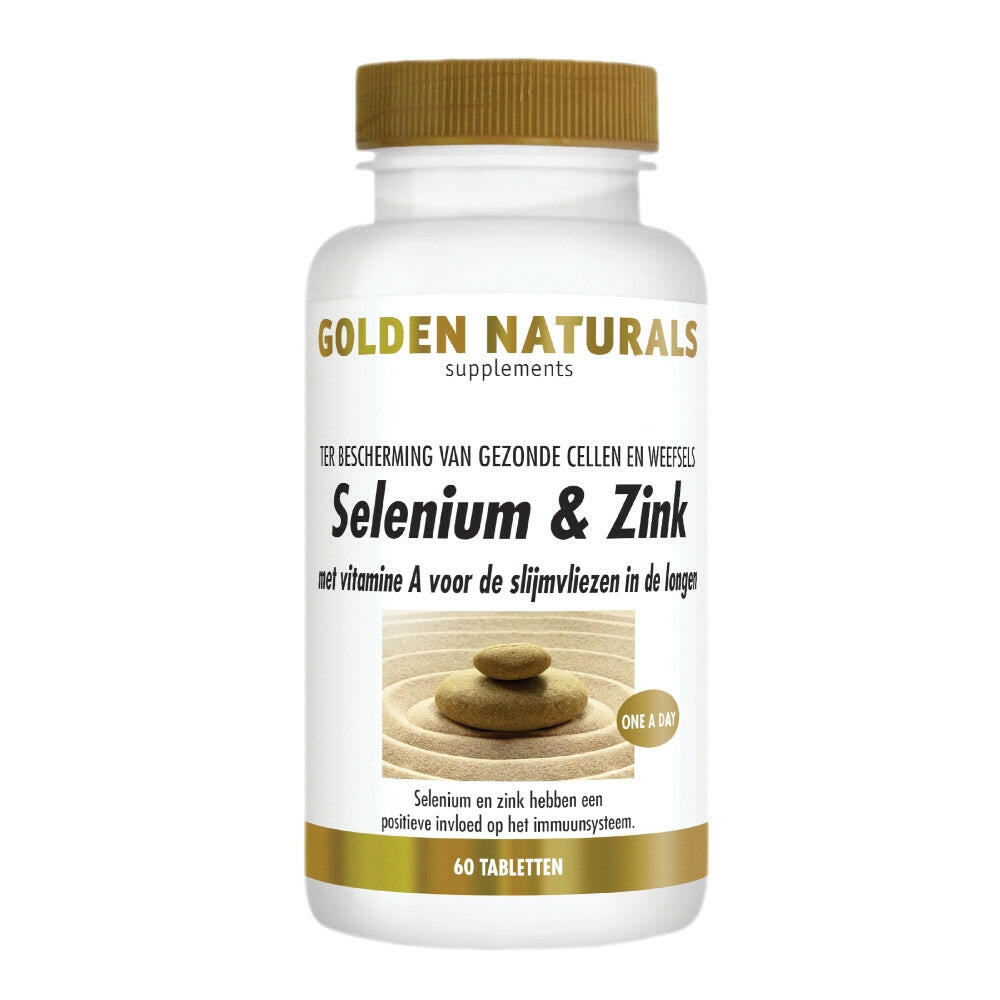 Golden Naturals Selenium & Zink 60 veganistische tabletten met vitamine A en E voor immuunsysteem