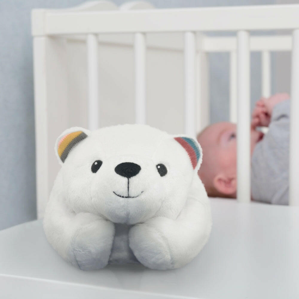 Zazu Polly ijsbeer babyprojector wit met kleurrijke gestreepte oren