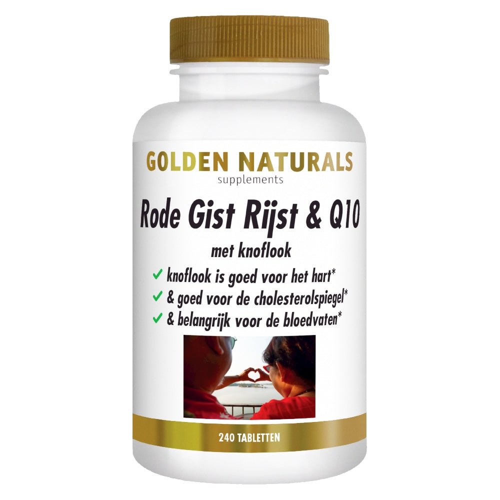 Golden Naturals Rode Gist Rijst & Q10 fles met knoflook, 240 tabletten voor hart en bloedvaten