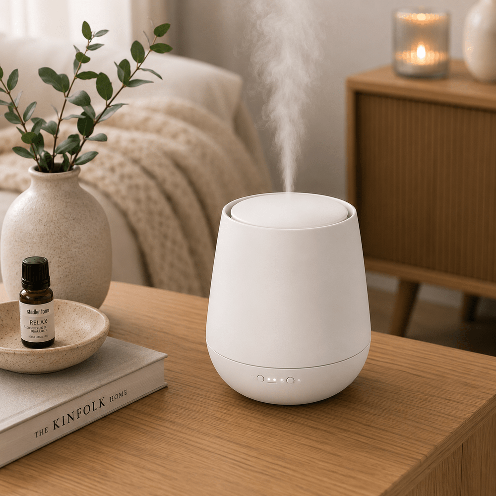 Witte Stadler Form Julia aroma diffuser met mist en geur olietest