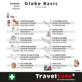 Inhoudslijst Globe Basic EHBO-set met waterdichte pleisters en handschoenen