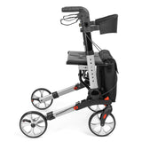 Timago Yola rollator uitgeschoven: verstelbare handgrepen, wandelstokhouder en cupholder in beeld