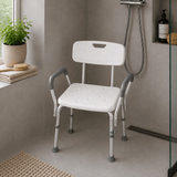 Witte Timago douchestoel met rug- en armsteunen, aluminium frame en verstelbare poten
