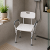 Witte Timago douchestoel met rug- en armsteunen, aluminium frame en verstelbare poten