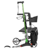 Timago Yola rollator accessoire: groene wandelstok in houder naast zwarte zijtas met reflectie