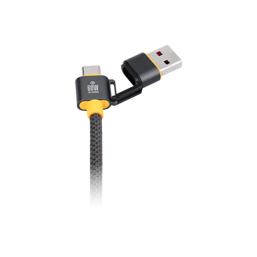Zwarte gevlochten USB-C naar USB-A oplaadkabel met 60W snel opladen