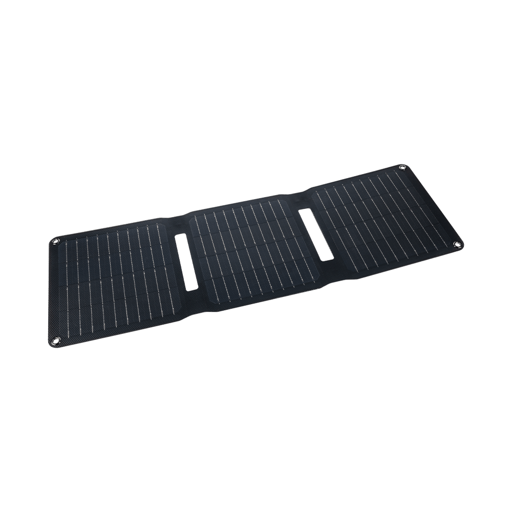 Gedeeltelijk gevouwen Waka Waka Solar 20 zonnepaneel met textielstructuur