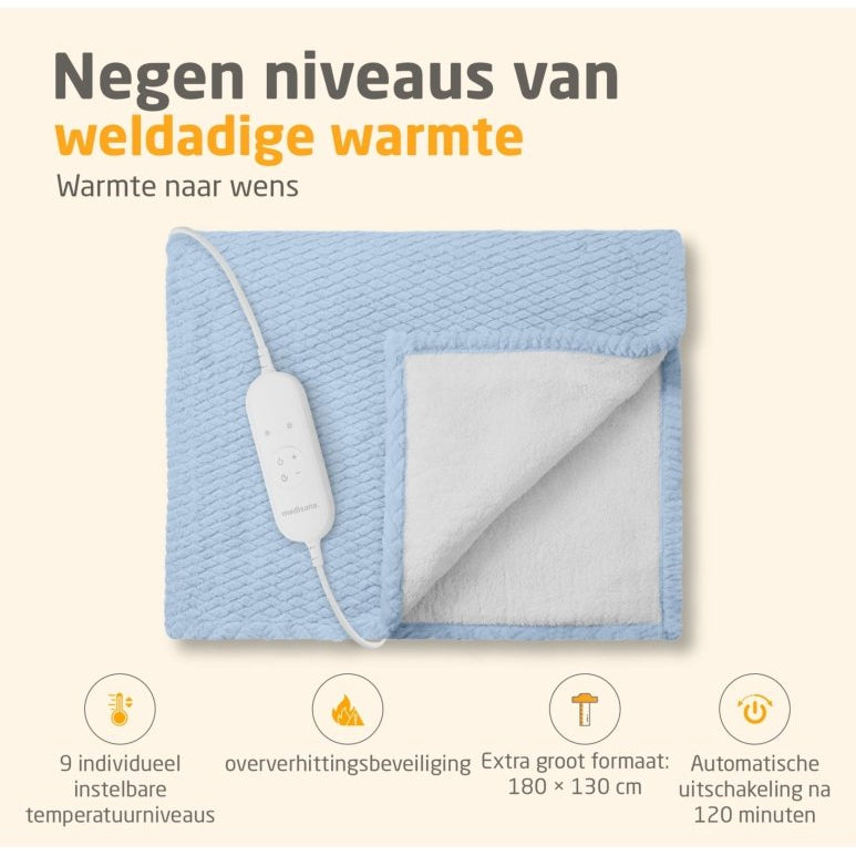 Medisana blauwe warmtedeken met 9 instelbare warmteniveaus en oververhittingsbeveiliging