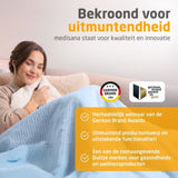 Medisana blauwe warmtedeken in gebruik met German Brand Award certificering