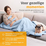 Medisana blauwe warmtedeken voor gezellige momenten met hond op bank