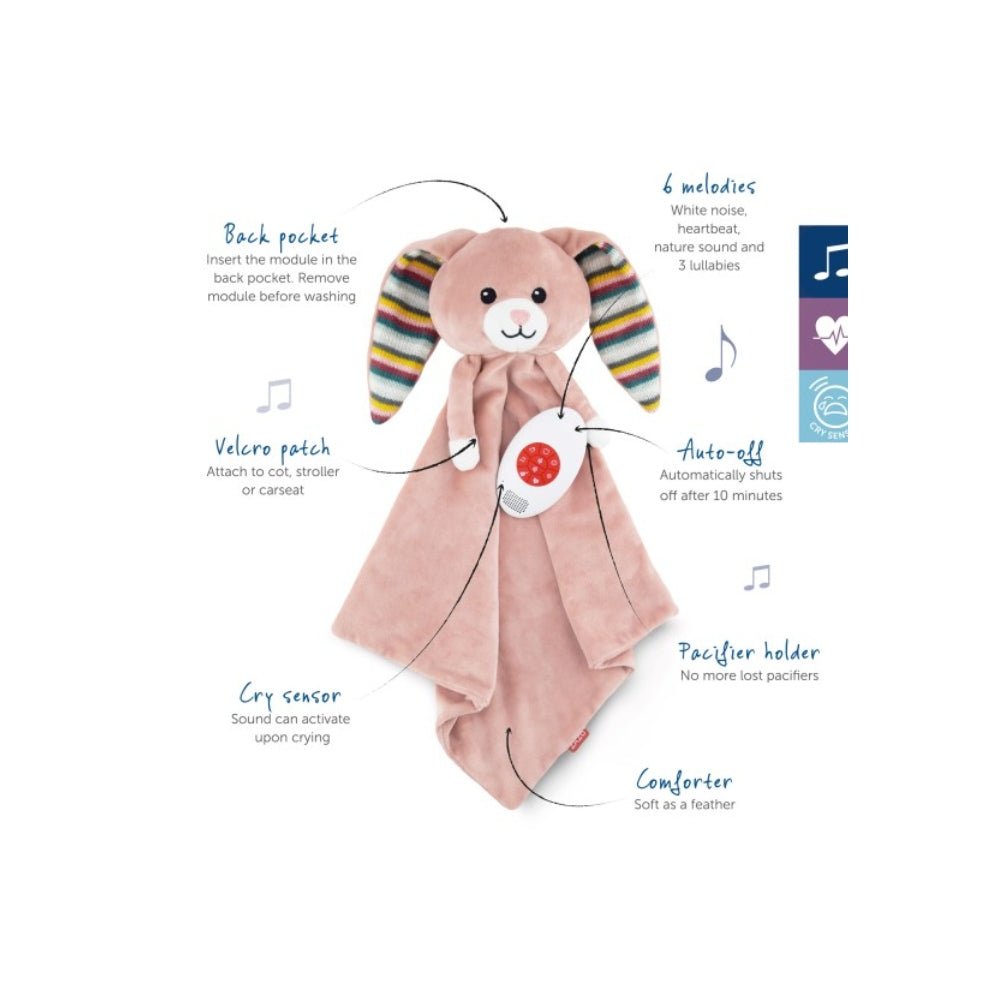 Zazu Becky konijn comforter met huilsensor, pacifierhouder en 6 melodieën