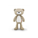 Zazu Brody de Beer slaaptrainer taupe met witte buik en rood etiket