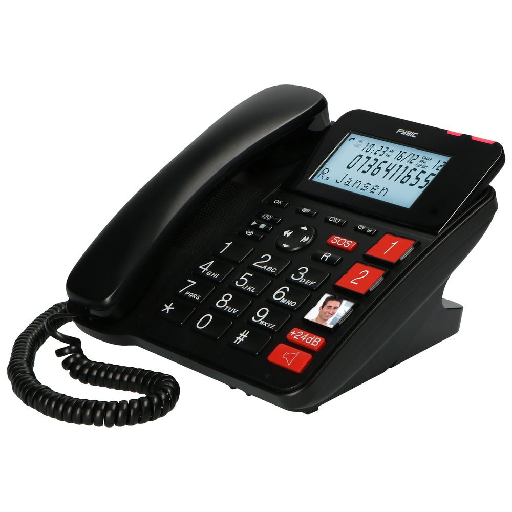 Fysic FX3960 seniorentelefoon op voet met groot display en rode functietoetsen