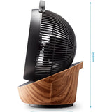 Clean Air Optima CA-403 tafelventilator met houten onderstel en zwart bovenlichaam, zijprofiel
