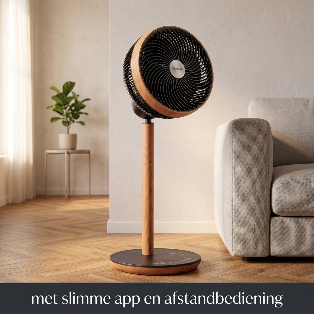 Clean Air Optima ventilator in woonkamer met slimme app en afstandsbediening
