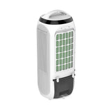 Zijaanzicht witte Clean Air Optima luchtkoeler met waterreservoir en zwarte accenten