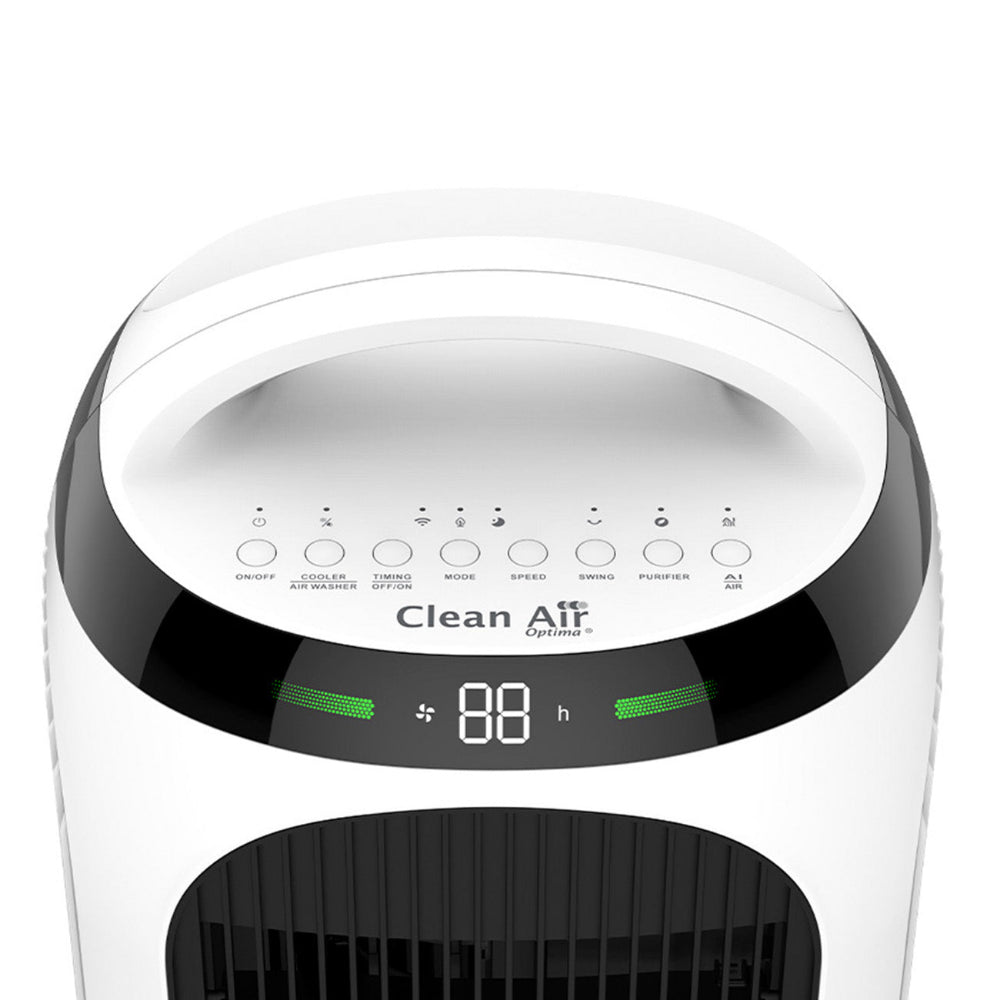 Close-up digitale display en bedieningsknoppen van Clean Air Optima smart aircooler