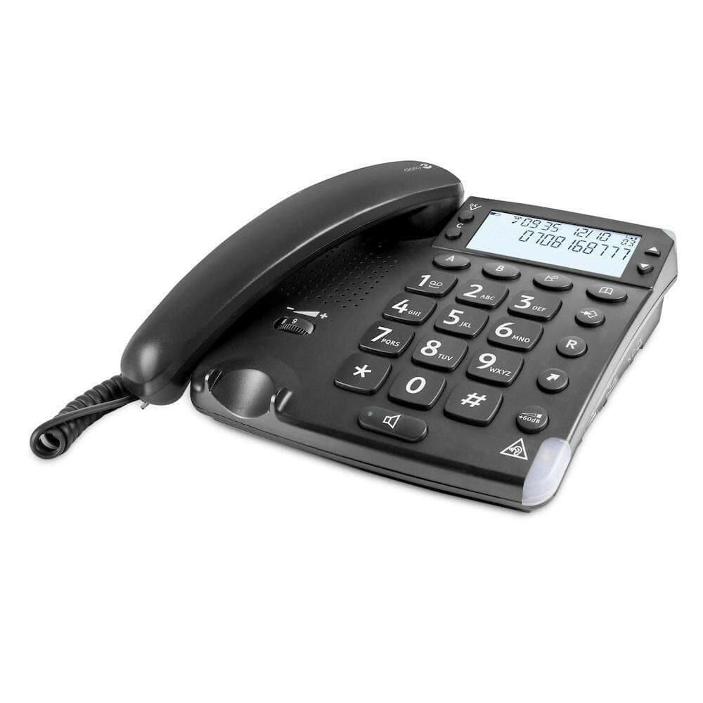 Zwarte Doro Magna 4000 telefoon met volumeregelaar en digitaal display