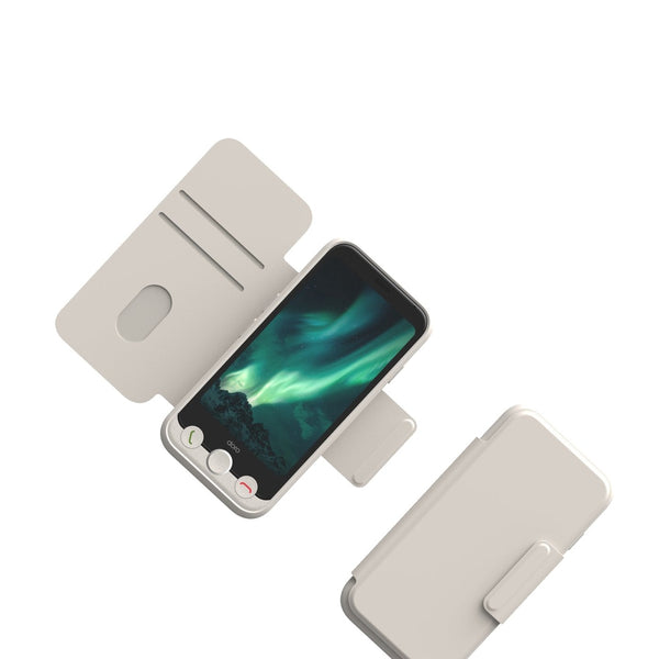 Lichtgrijze flipcase voor Doro Aurora A10 met kaartsleuven en klittenbandsluiting