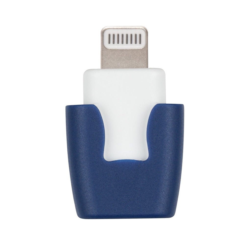 Close-up blauw Heat-it apparaat met witte Lightning-connector