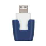 Close-up blauw Heat-it apparaat met witte Lightning-connector