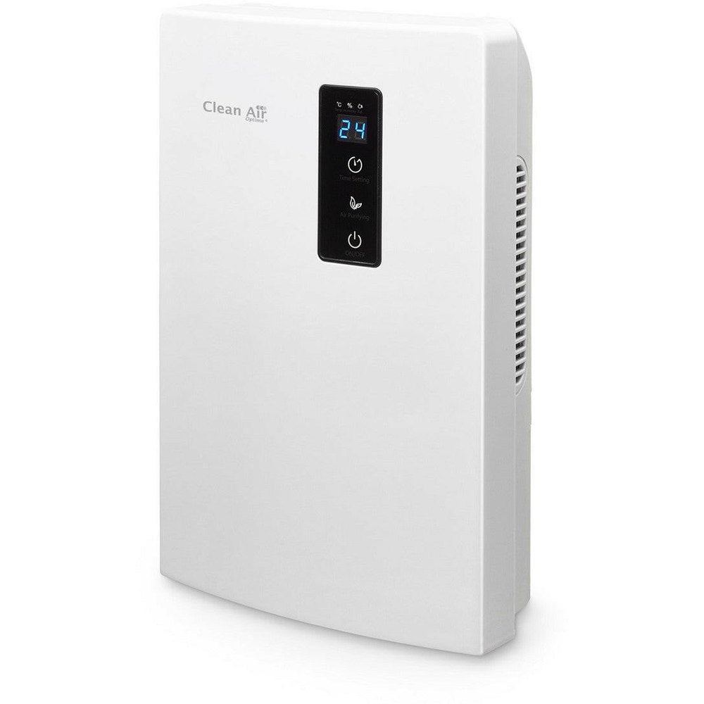 Clean Air Optima CA-703 witte luchtontvochtiger schuin opgesteld met ventilatiegaten