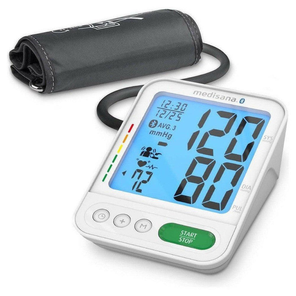 Medisana bovenarm bloeddrukmeter met manchet en kleurindicatoren voor gezondheid